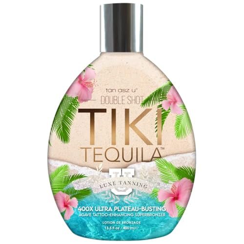 Tan ASZ U Tiki Tequila 400X Double Shot Ultra Plateau-Busting Bronzer with Agave Extracts & Tattoo Enhancing Complex – 13.5 oz Superbronzer Lotion Avelisse