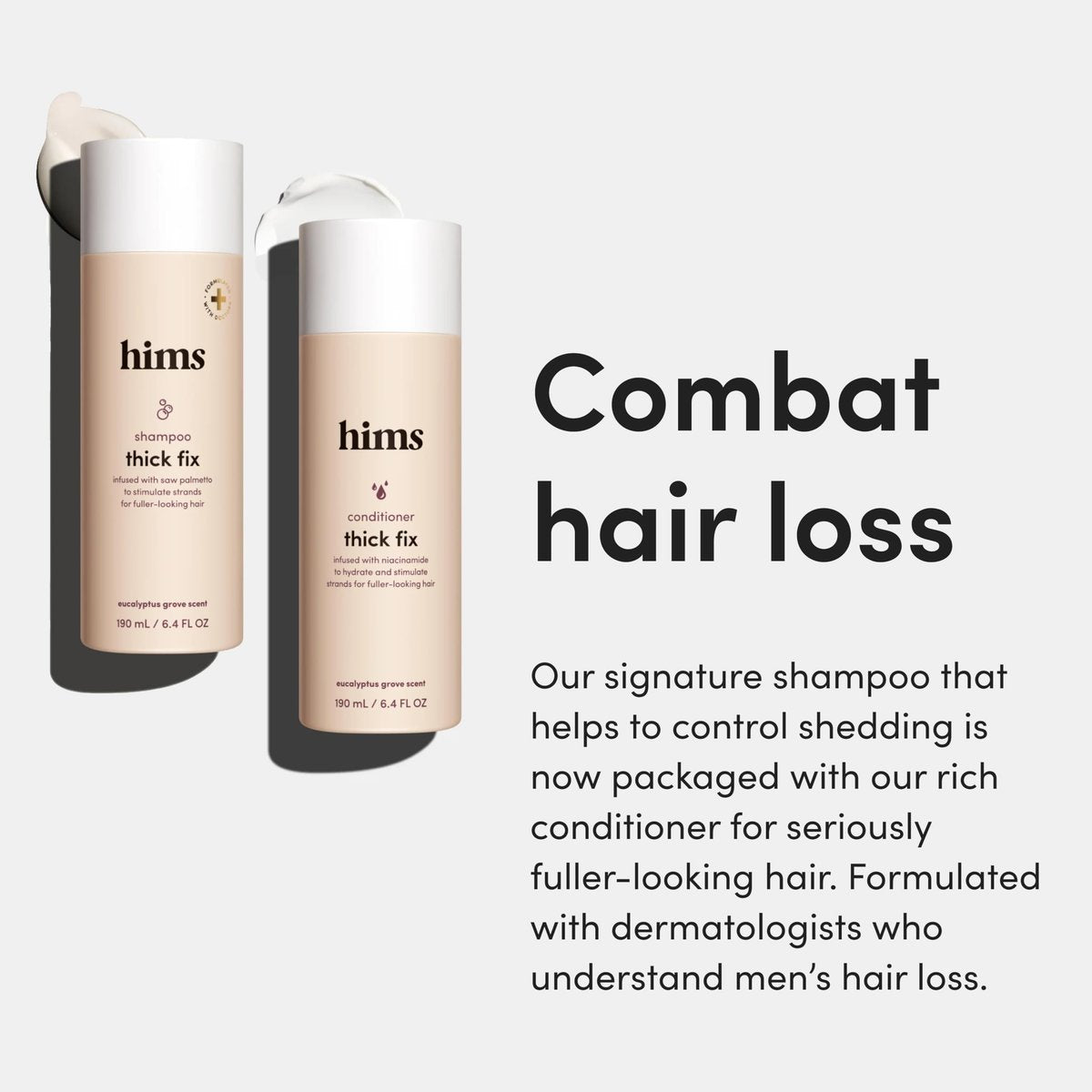 Hims Thick Fix Shampoo & Conditioner Set for Men - Saw Palmetto, Biotin & Caffeine for Thicker-Looking Hair - Sulfate-Free & Vegan - Eucalyptus Scent, 6.4 fl oz (Pack of 2) Avelisse