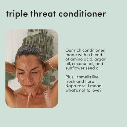 Hers Triple Threat Shampoo & Conditioner Set - Biotin, Saw Palmetto, & Pumpkin Seed Oil for Thickening & Hydration - Color-Safe, Paraben-Free, Vegan - Napa Rose Scent - 6.4 Fl Oz Each Avelisse