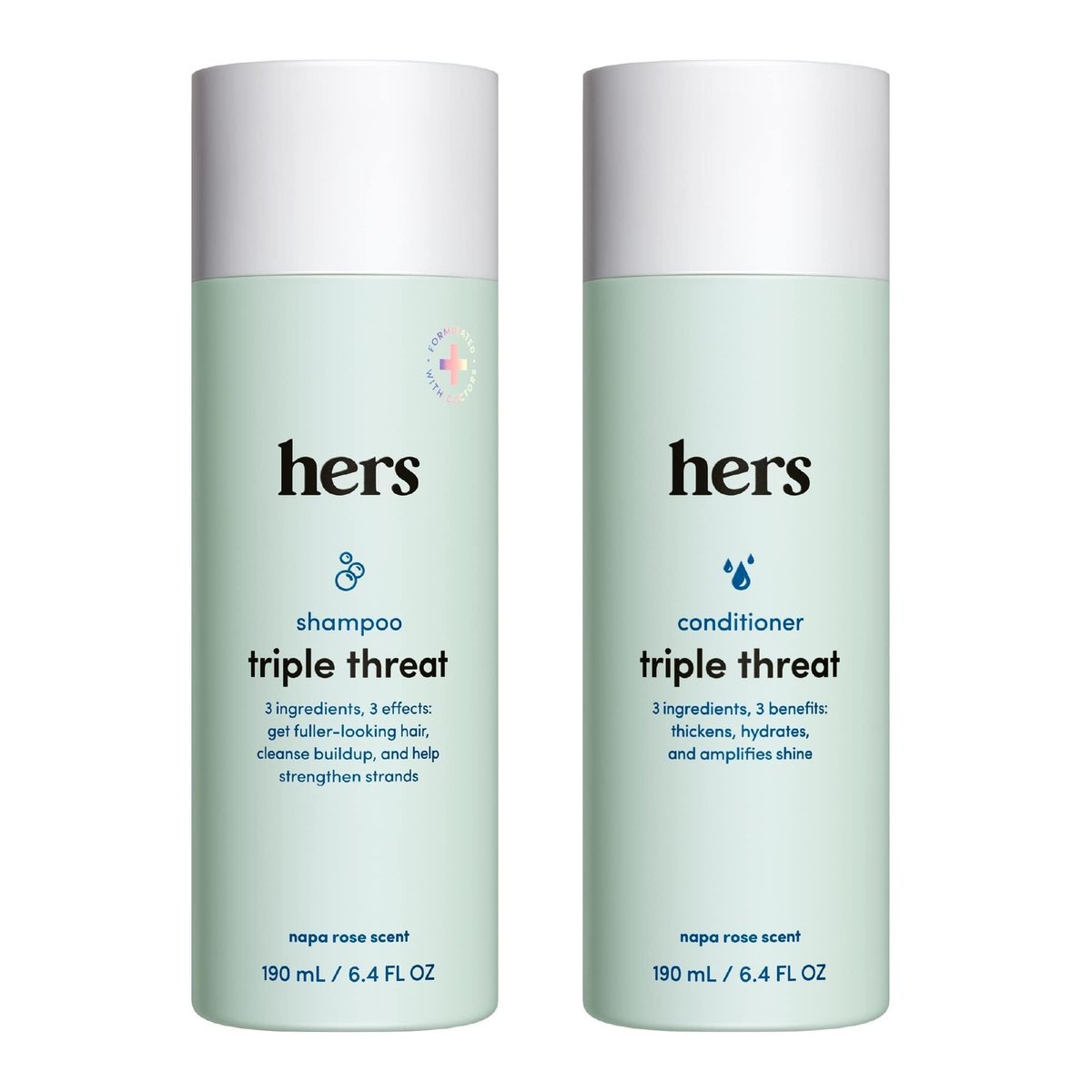 Hers Triple Threat Shampoo & Conditioner Set - Biotin, Saw Palmetto, & Pumpkin Seed Oil for Thickening & Hydration - Color-Safe, Paraben-Free, Vegan - Napa Rose Scent - 6.4 Fl Oz Each Avelisse
