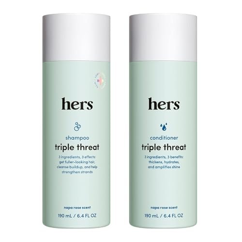 Hers Triple Threat Shampoo & Conditioner Set - Biotin, Saw Palmetto, & Pumpkin Seed Oil for Thickening & Hydration - Color-Safe, Paraben-Free, Vegan - Napa Rose Scent - 6.4 Fl Oz Each Avelisse