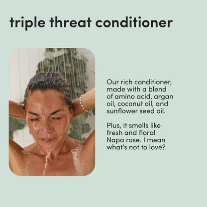 Hers Triple Threat Shampoo & Conditioner Set - Biotin, Saw Palmetto, & Pumpkin Seed Oil for Thickening & Hydration - Color-Safe, Paraben-Free, Vegan - Napa Rose Scent - 6.4 Fl Oz Each Avelisse