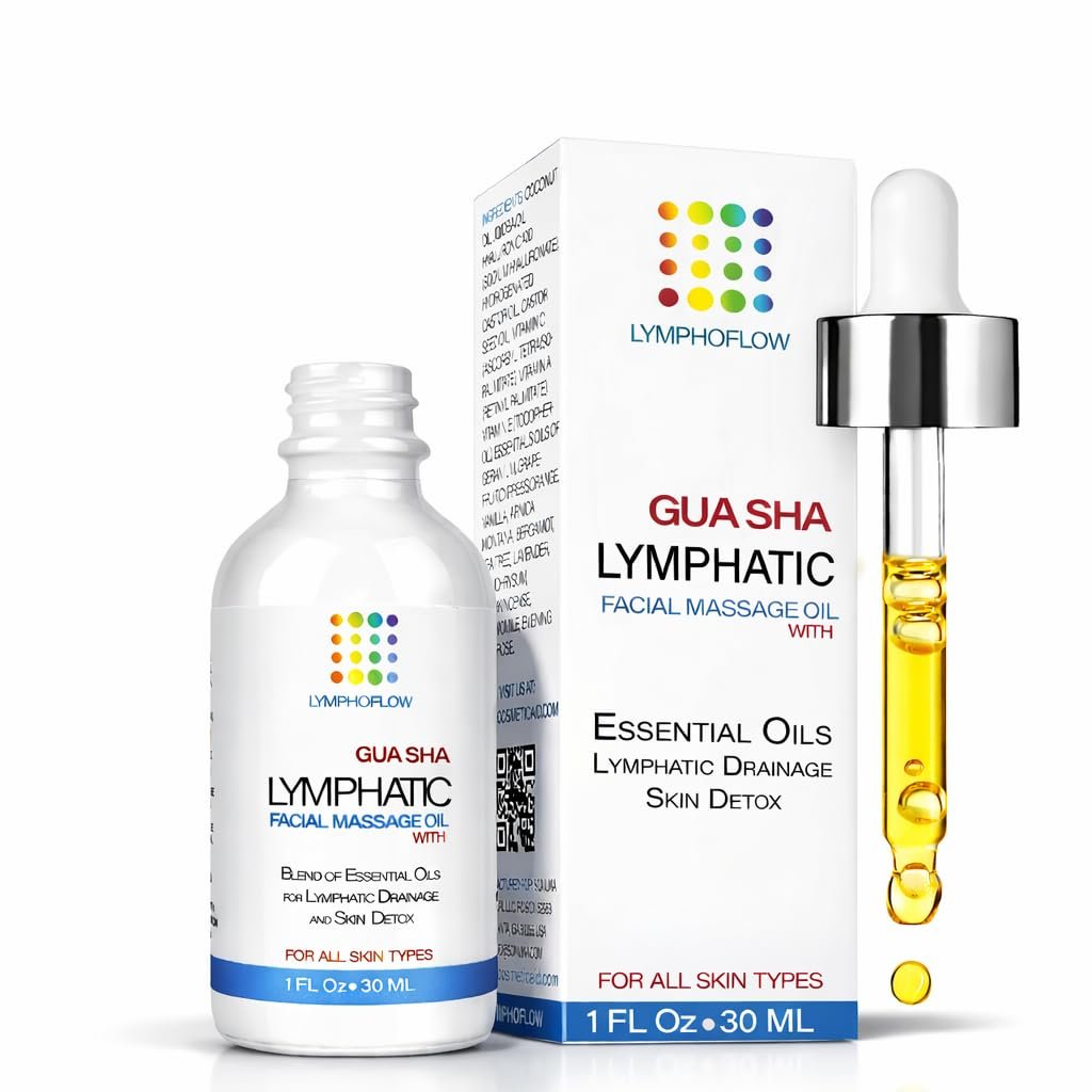 Bruizex Lymphatic Drainage Oil for Face & Neck Massage - Coconut & Jojoba Oil with Vitamins E & C, Hyaluronic Acid & Retinol, 1 Fl Oz - görsel 1