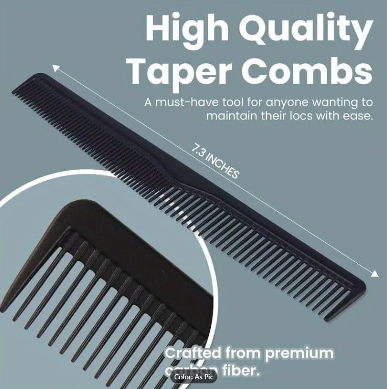LUXXII 7.5" Barber Hair Comb - 6 Pack, Black, Plastic Beard & Mustache Pocket Combs for Men - görsel 3