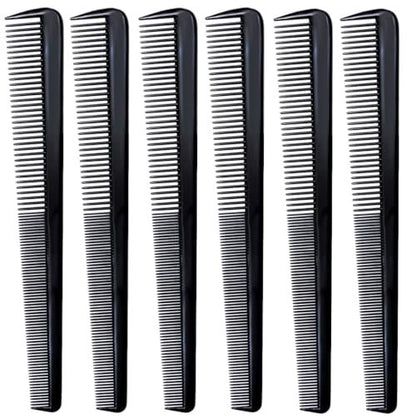 LUXXII 7.5" Barber Hair Comb - 6 Pack, Black, Plastic Beard & Mustache Pocket Combs for Men
