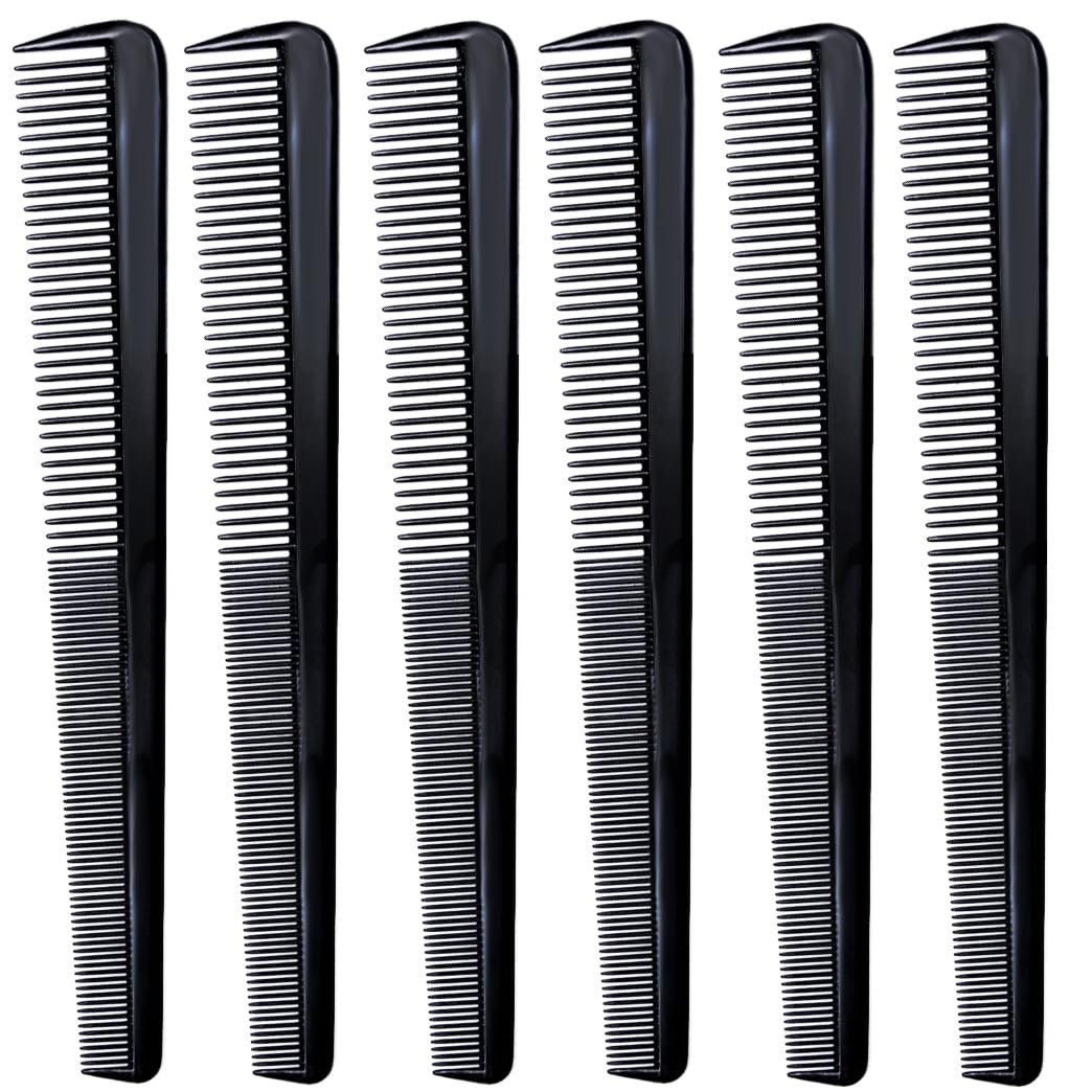 LUXXII 7.5" Barber Hair Comb - 6 Pack, Black, Plastic Beard & Mustache Pocket Combs for Men - görsel 1