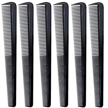 LUXXII 7.5" Barber Hair Comb - 6 Pack, Black, Plastic Beard & Mustache Pocket Combs for Men
