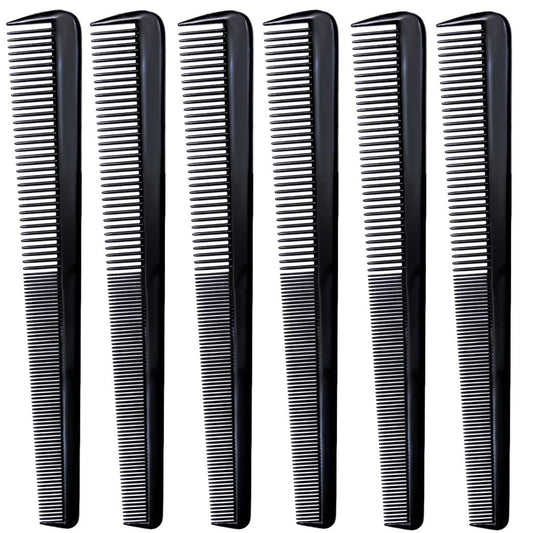 LUXXII 7.5" Barber Hair Comb - 6 Pack, Black, Plastic Beard & Mustache Pocket Combs for Men