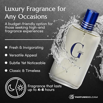 PB ParfumsBelcam G Eau Blue Eau de Toilette Spray – Men’s Cologne, Long-Lasting Summer Fragrance 3.4 Fl Oz
