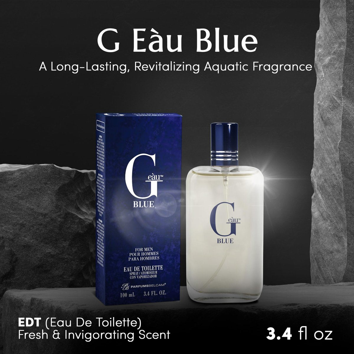 PB ParfumsBelcam G Eau Blue Eau de Toilette Spray – Men’s Cologne, Long-Lasting Summer Fragrance 3.4 Fl Oz - görsel 3
