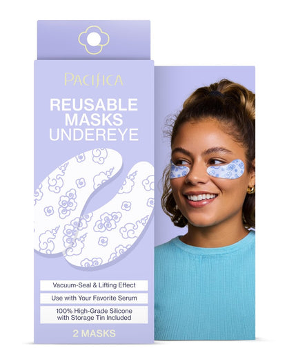 Pacifica Reusable Silicone Under Eye Mask – Cooling Gel Mask for Fine Lines, Dark Circles & Puffiness – Vegan & Cruelty-Free – 2 Pieces with Storage Tin