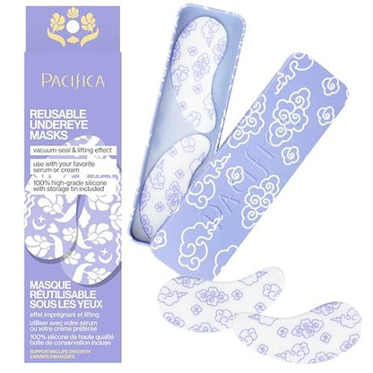 Pacifica Reusable Silicone Under Eye Mask – Cooling Gel Mask for Fine Lines, Dark Circles & Puffiness – Vegan & Cruelty-Free – 2 Pieces with Storage Tin