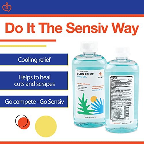 Sensiv Aloe Vera Gel for Sunburn Relief with Lidocaine Maximum Strength 4% – Solar Recovery Cooling & Soothing After Sun, 4 Fl Oz Avelisse