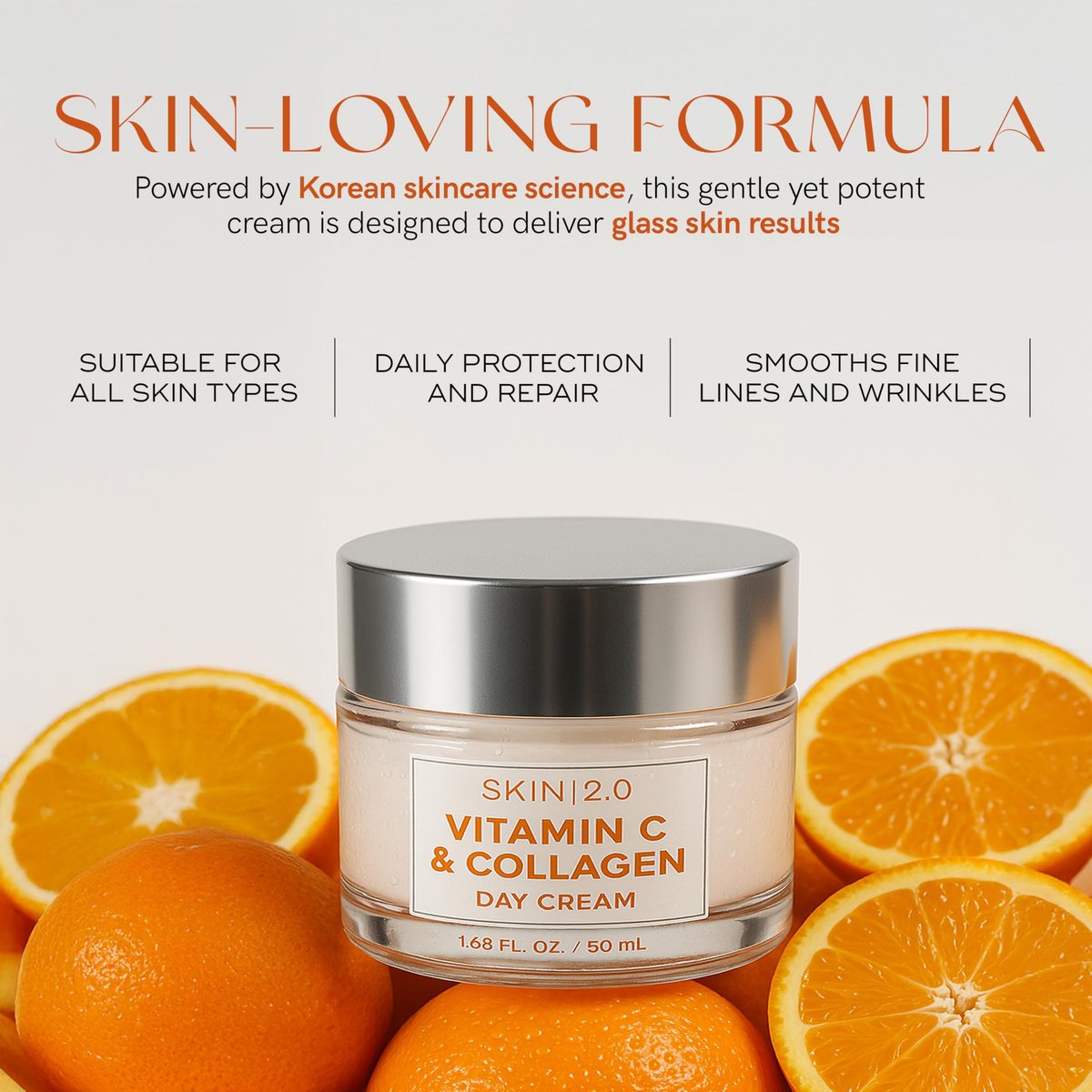 Skin 2.0 Vitamin C & Collagen Face Moisturizer - Anti-Aging, Skin Tightening, Brightening - Dermatologist Tested, Clean Beauty, Cruelty-Free, Korean Skincare - 1.69 Fl Oz - görsel 14