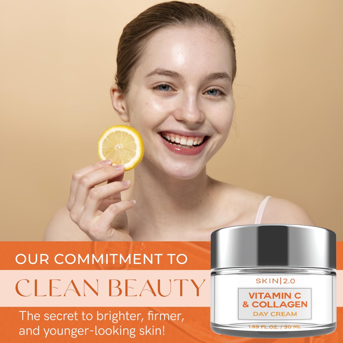 Skin 2.0 Vitamin C & Collagen Face Moisturizer - Anti-Aging, Skin Tightening, Brightening - Dermatologist Tested, Clean Beauty, Cruelty-Free, Korean Skincare - 1.69 Fl Oz - görsel 4