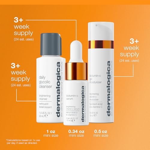 Dermalogica Daily Brightness Boosters Facial Skin Care Kit – BioLumin-C Serum, Gel Moisturizer & Daily Glycolic Cleanser Avelisse