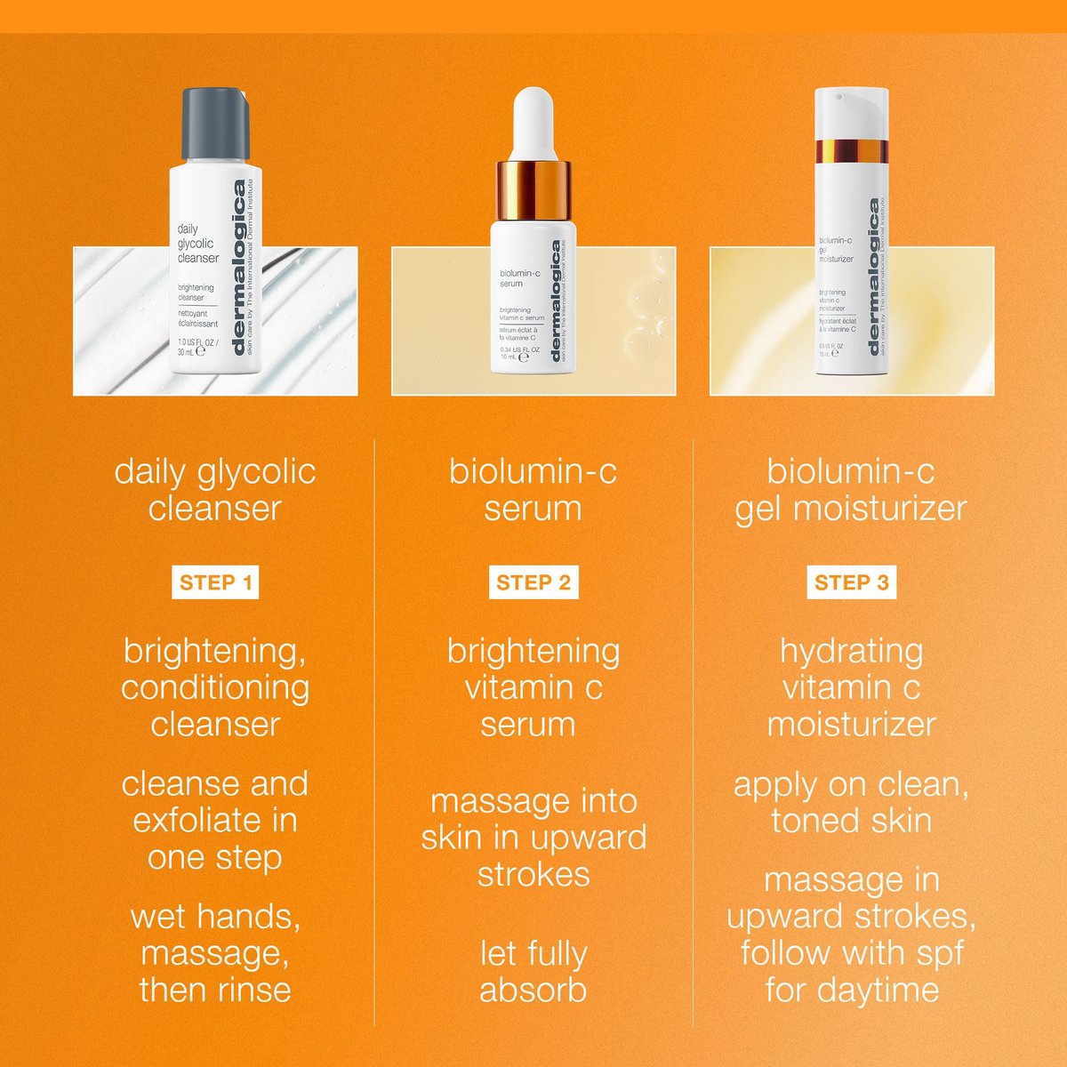 Dermalogica Daily Brightness Boosters Facial Skin Care Kit – BioLumin-C Serum, Gel Moisturizer & Daily Glycolic Cleanser Avelisse