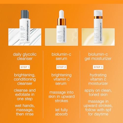 Dermalogica Daily Brightness Boosters Facial Skin Care Kit – BioLumin-C Serum, Gel Moisturizer & Daily Glycolic Cleanser Avelisse