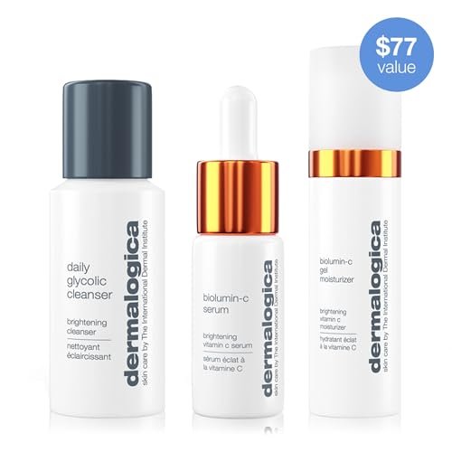 Dermalogica Daily Brightness Boosters Facial Skin Care Kit – BioLumin-C Serum, Gel Moisturizer & Daily Glycolic Cleanser Avelisse