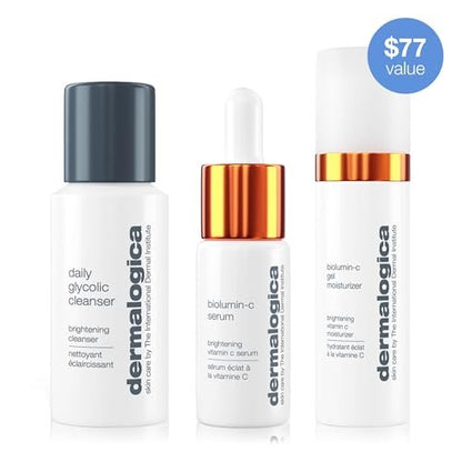 Dermalogica Daily Brightness Boosters Facial Skin Care Kit – BioLumin-C Serum, Gel Moisturizer & Daily Glycolic Cleanser Avelisse