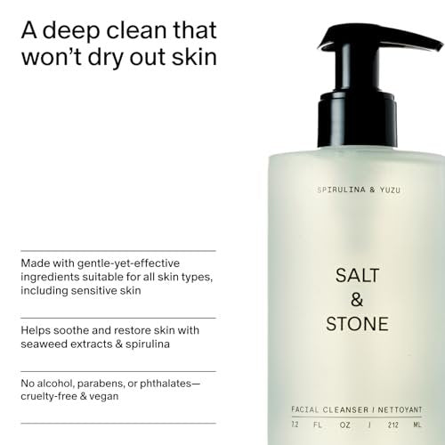 Salt & Stone Facial Cleanser for Women & Men, Spirulina & Yuzu Gentle Facial Wash with Hyaluronic Acid & Squalane, For All Skin Types, Vegan & Cruelty Free, 7.2 oz Avelisse