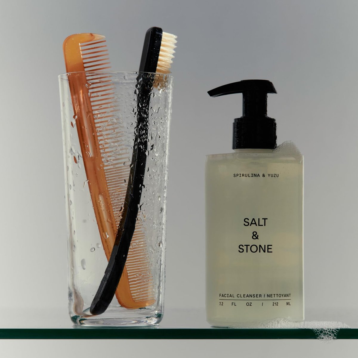 Salt & Stone Facial Cleanser for Women & Men, Spirulina & Yuzu Gentle Facial Wash with Hyaluronic Acid & Squalane, For All Skin Types, Vegan & Cruelty Free, 7.2 oz Avelisse