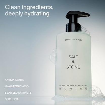 Salt & Stone Facial Cleanser for Women & Men, Spirulina & Yuzu Gentle Facial Wash with Hyaluronic Acid & Squalane, For All Skin Types, Vegan & Cruelty Free, 7.2 oz Avelisse
