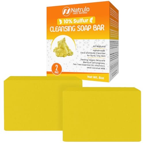 Natrulo 10% Sulfur Soap Cleansing Bar for Face & Body – All Natural Acne Treatment with Lemongrass, Tea Tree Oil & Vitamin E – Made in USA (4 oz, Pack of 2) - görsel 1