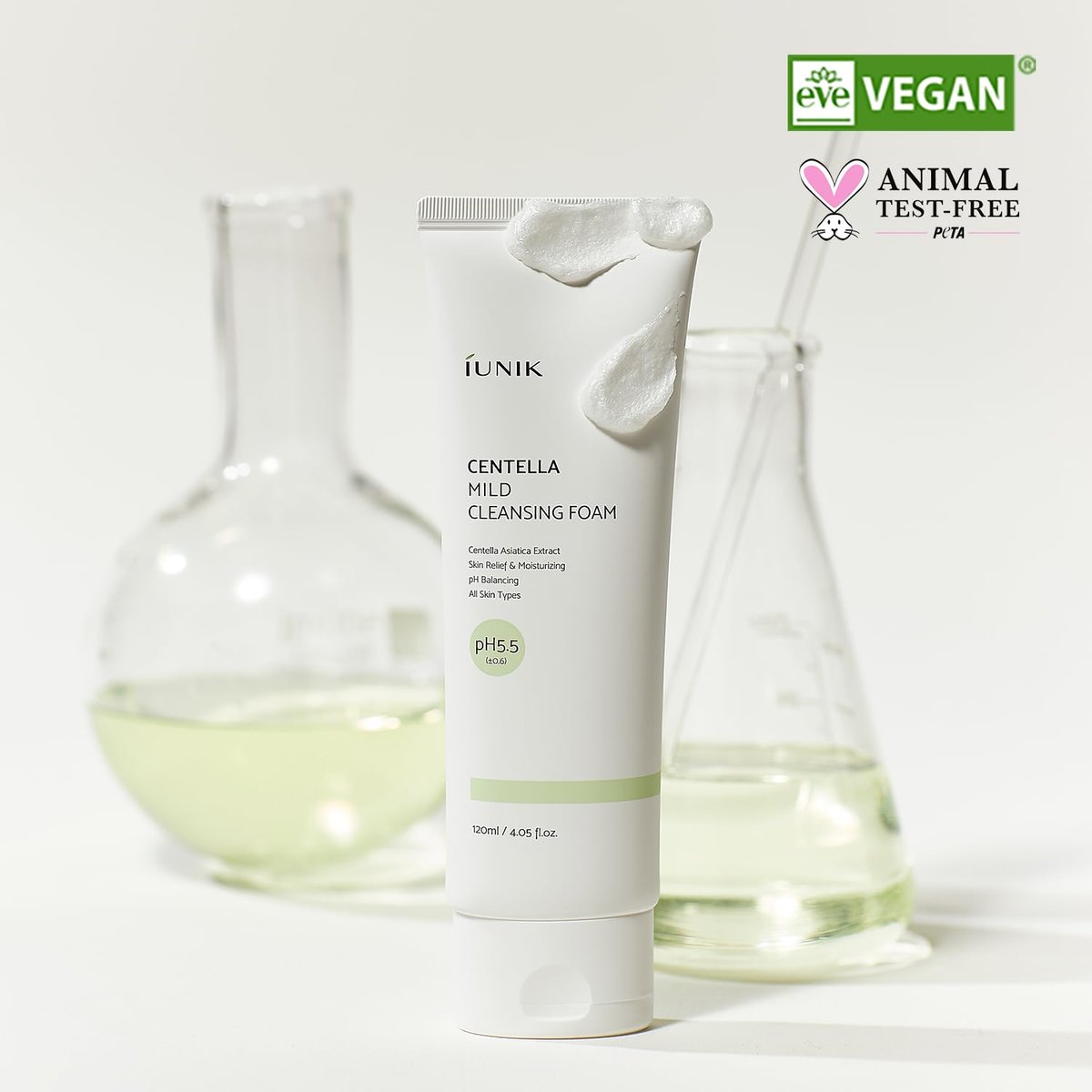 IUNIK Centella Mild Cleansing Foam – pH-Balancing Gentle Facial Cleanser with Centella Asiatica & BHA for Soothing, Moisture Care – Korean Skincare for Oily, Dry & Sensitive Skin (4.05 oz) Avelisse