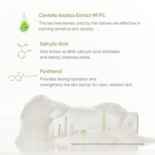 IUNIK Centella Mild Cleansing Foam – pH-Balancing Gentle Facial Cleanser with Centella Asiatica & BHA for Soothing, Moisture Care – Korean Skincare for Oily, Dry & Sensitive Skin (4.05 oz) Avelisse
