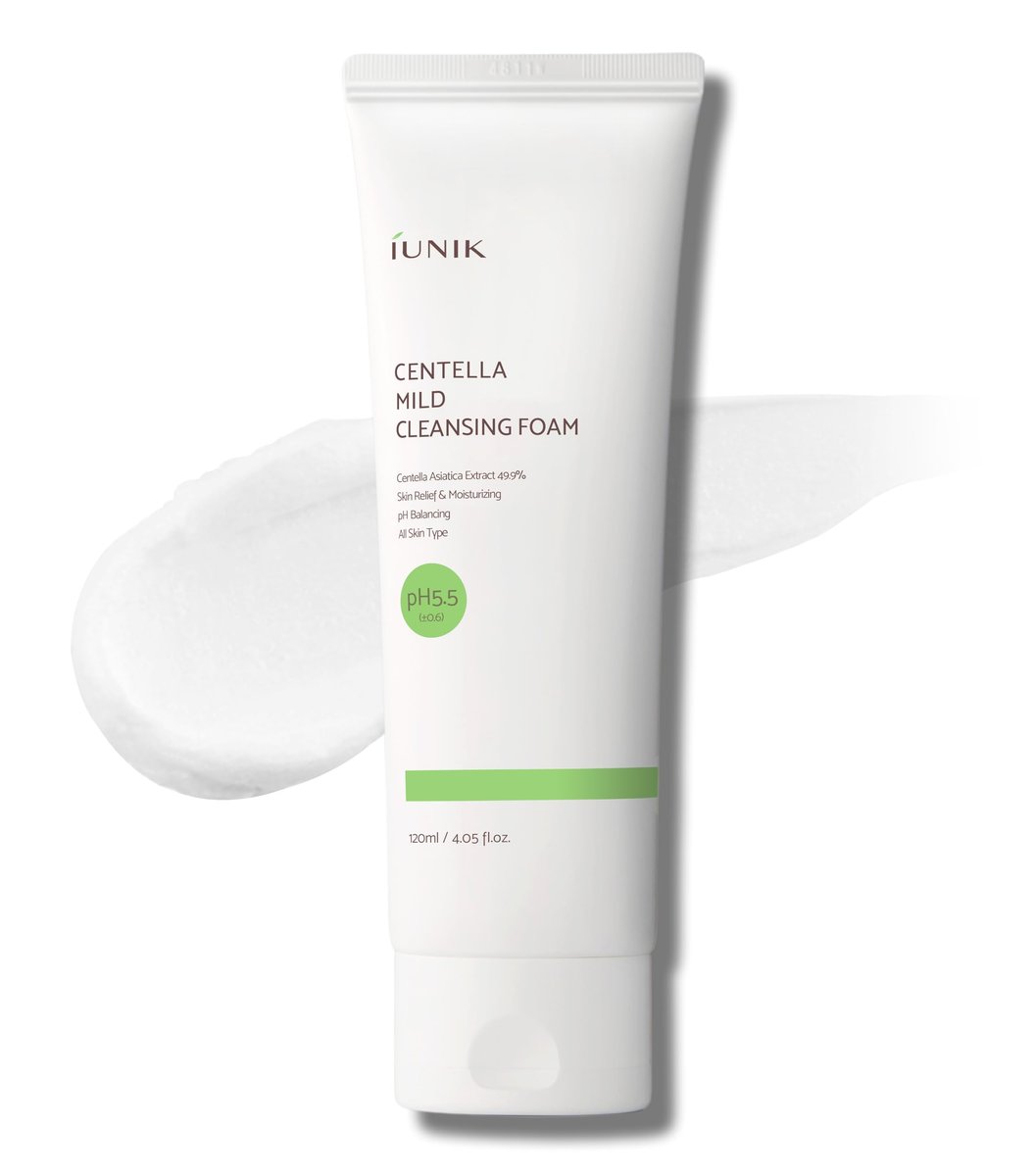 IUNIK Centella Mild Cleansing Foam – pH-Balancing Gentle Facial Cleanser with Centella Asiatica & BHA for Soothing, Moisture Care – Korean Skincare for Oily, Dry & Sensitive Skin (4.05 oz) Avelisse