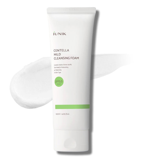 IUNIK Centella Mild Cleansing Foam – pH-Balancing Gentle Facial Cleanser with Centella Asiatica & BHA for Soothing, Moisture Care – Korean Skincare for Oily, Dry & Sensitive Skin (4.05 oz) Avelisse