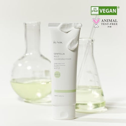 IUNIK Centella Mild Cleansing Foam – pH-Balancing Gentle Facial Cleanser with Centella Asiatica & BHA for Soothing, Moisture Care – Korean Skincare for Oily, Dry & Sensitive Skin (4.05 oz) Avelisse