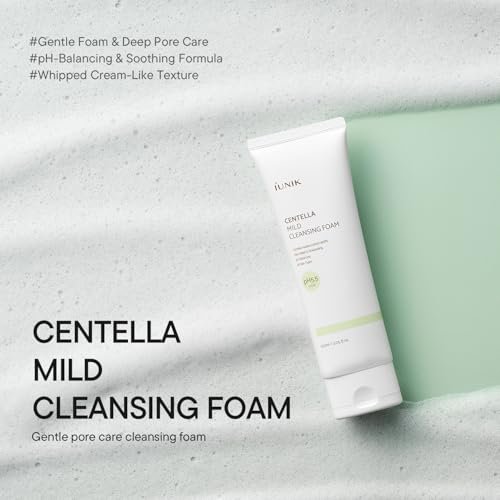 IUNIK Centella Mild Cleansing Foam – pH-Balancing Gentle Facial Cleanser with Centella Asiatica & BHA for Soothing, Moisture Care – Korean Skincare for Oily, Dry & Sensitive Skin (4.05 oz) Avelisse