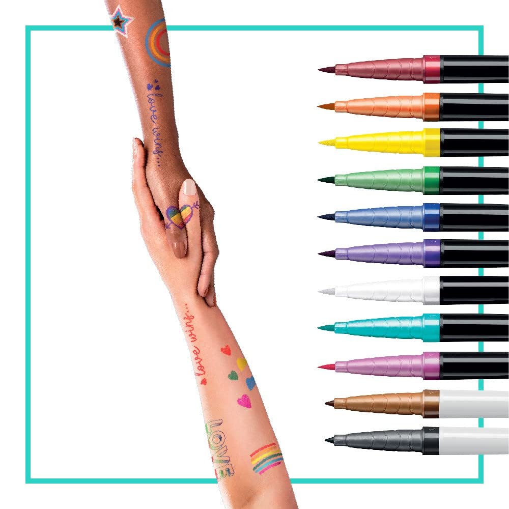 BIC BodyMark Temporary Tattoo Markers, Pride Pack, 11-Count Assorted Colors, Skin-Safe Brush Tip Avelisse