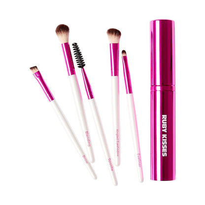 Ruby Kisses Travel Size Eye Makeup Brush Set – 5 PCS Synthetic Brushes with Case
