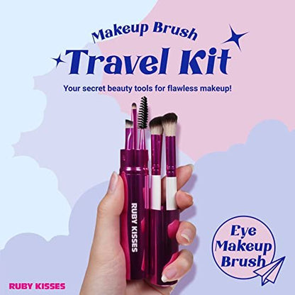 Ruby Kisses Travel Size Eye Makeup Brush Set – 5 PCS Synthetic Brushes with Case