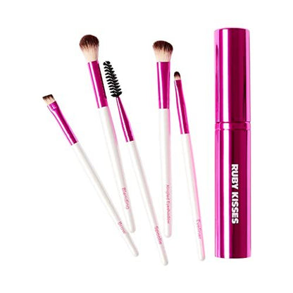 Ruby Kisses Travel Size Eye Makeup Brush Set – 5 PCS Synthetic Brushes with Case