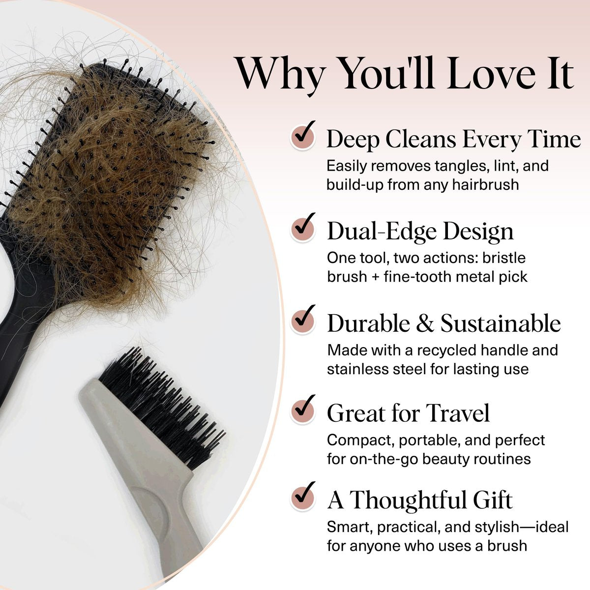 Kitsch Hair Brush Cleaner Tool – Double-Sided 2-in-1 Brush Cleaner for Hair Brushes & Combs | Eco-Friendly Cleaning Tool with Pick & Bristles | Hair Stylist Essentials - görsel 5