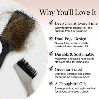 Kitsch Hair Brush Cleaner Tool – Double-Sided 2-in-1 Brush Cleaner for Hair Brushes & Combs | Eco-Friendly Cleaning Tool with Pick & Bristles | Hair Stylist Essentials