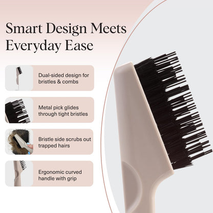 Kitsch Hair Brush Cleaner Tool – Double-Sided 2-in-1 Brush Cleaner for Hair Brushes & Combs | Eco-Friendly Cleaning Tool with Pick & Bristles | Hair Stylist Essentials