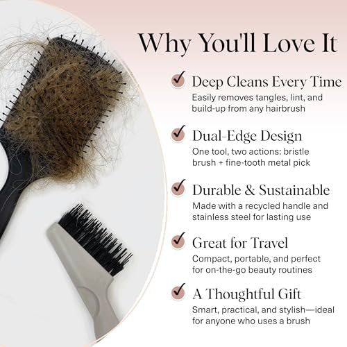 Kitsch Hair Brush Cleaner Tool – Double-Sided 2-in-1 Brush Cleaner for Hair Brushes & Combs | Eco-Friendly Cleaning Tool with Pick & Bristles | Hair Stylist Essentials - görsel 6
