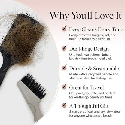 Kitsch Hair Brush Cleaner Tool – Double-Sided 2-in-1 Brush Cleaner for Hair Brushes & Combs | Eco-Friendly Cleaning Tool with Pick & Bristles | Hair Stylist Essentials