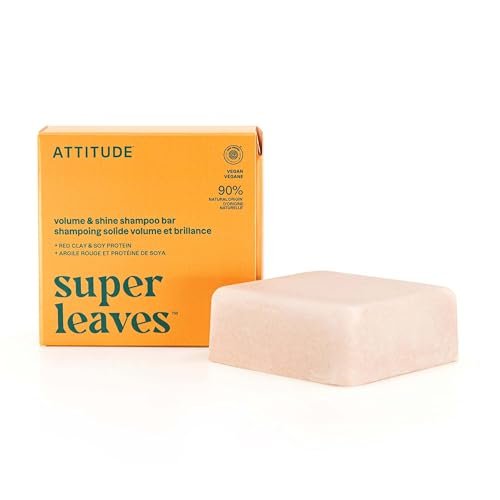 ATTITUDE Volume & Shine Shampoo Bar for Thin and Flat Hair – Natural Origin, EWG Verified, Soy Protein & Red Clay, Vegan, Orange Blossom & Eucalyptus, 4 oz Avelisse