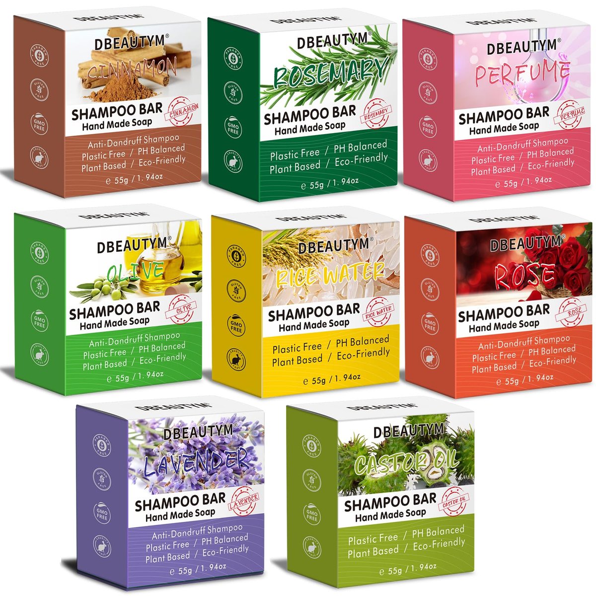 DBEAUTYM 8 Pack Shampoo Bar Gift Set - Natural Solid Shampoo for Dry, Damaged Hair with Plant Essence Oil - Promotes Healthy Growth - Travel Size Bulk Set Avelisse