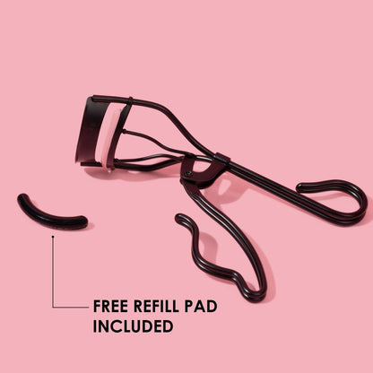 JAPONESQUE Professional Volumizing Lash Curler – Long-Lasting Curl for Natural & False Lashes, Fits Most Eye Shapes & Large Eyes, Includes 1 Refill Pad