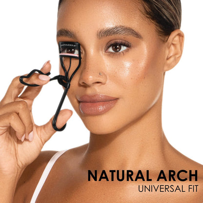 JAPONESQUE Professional Volumizing Lash Curler – Long-Lasting Curl for Natural & False Lashes, Fits Most Eye Shapes & Large Eyes, Includes 1 Refill Pad