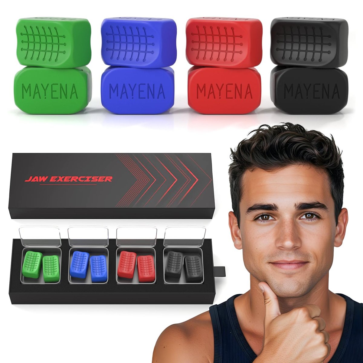 NEW VERSION Jaw Exerciser for Men and Women | 4 Resistance Levels Powerful Jaw Trainer Set | Defines Jawline & Tones the Face | Helps Reduce Double Chin Avelisse
