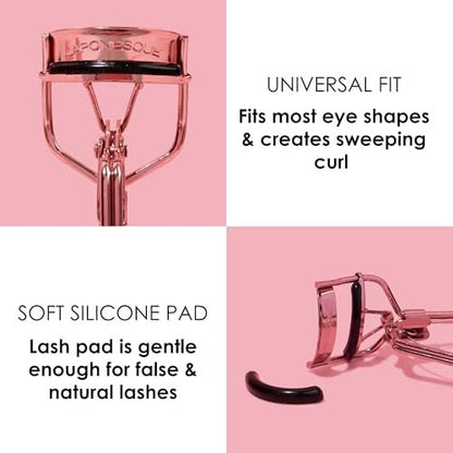 JAPONESQUE Comfort Grip Eyelash Curler – Universal Fit for Natural & False Lashes, Long-Lasting Curl (Limited Edition Pink)