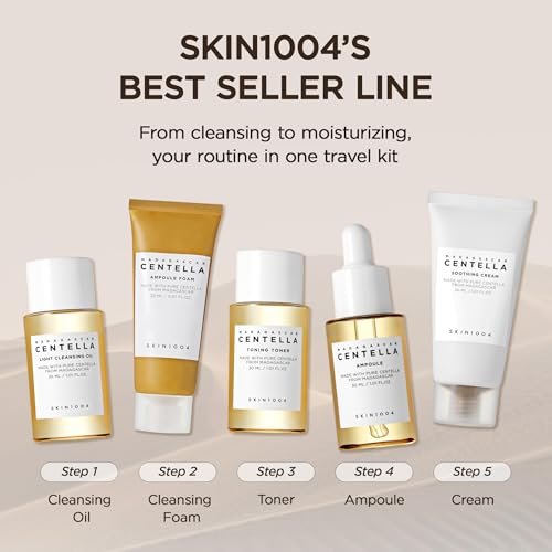 SKIN1004 Centella Travel Kit - Korean Skincare Set with Toner, Moisturizer, Serum, Cleansing Oil & Cleanser - Travel Size for Sensitive Skin Avelisse